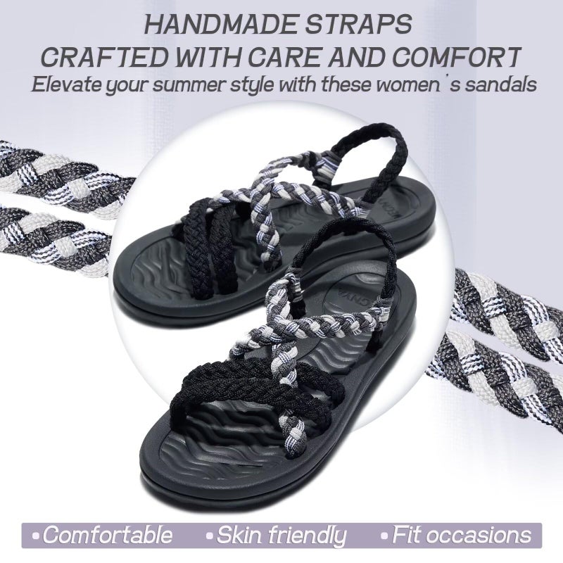 MEGNYA Women's Athletic Hiking Dressy Sandals, Waterproof River Slide Sandals for Women, Arch Support Shoes with Soft Ropes for Walking Vacation Sport Black Grey Size 10 - Image 4
